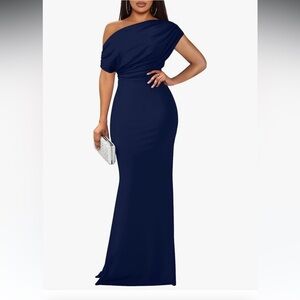Blue Asymmetrical One Shoulder Gown for Weddings